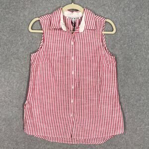 Lola‎ River Shirt Womens Small Red White Button Blouse Sleeveless Classic Preppy